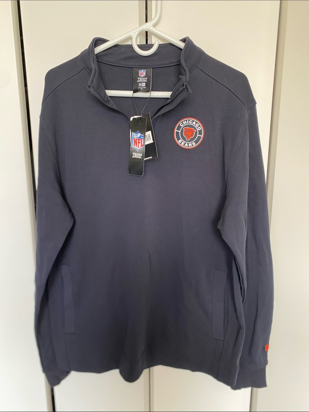 New Era Chicago Bears Navy and Orange Quarter-Zip Pullover (Medium) NWT